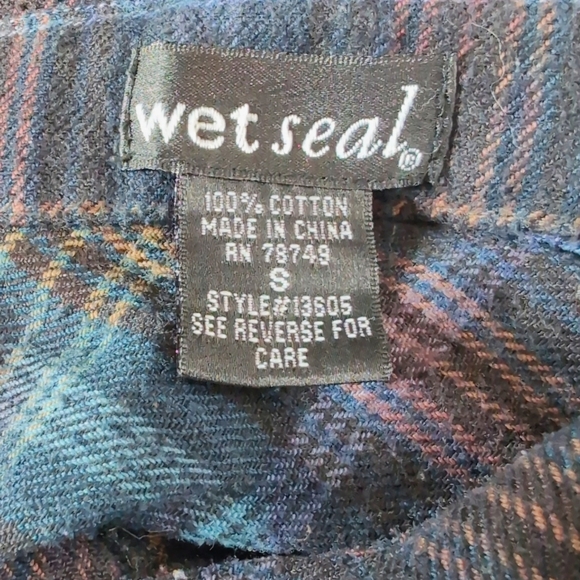 Vintage Wet Seal Sz S Plaid Button-Up Shirt with Smocked Waist - Picture 6 of 6